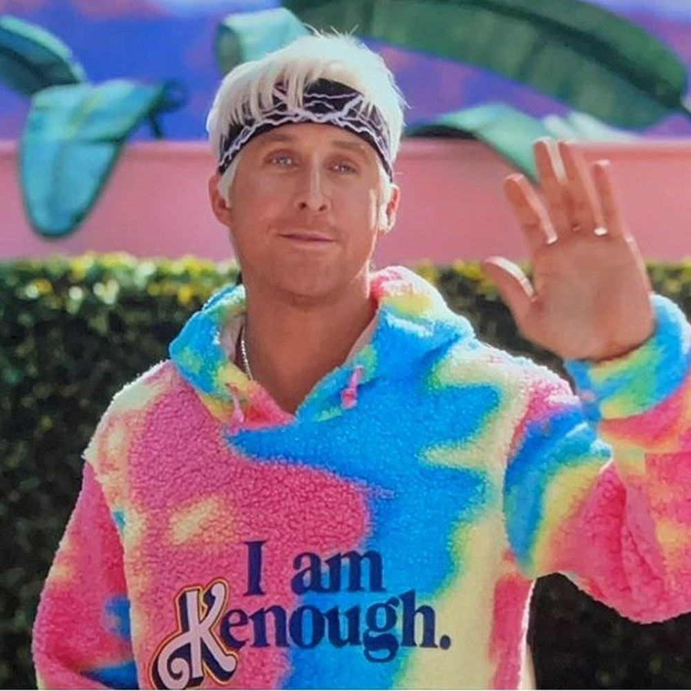 Barbie Movie I Am Kenough Fleece Ken Ryan Gosling Tie Dye Pullover Hoodie - Picture 2 of 5
